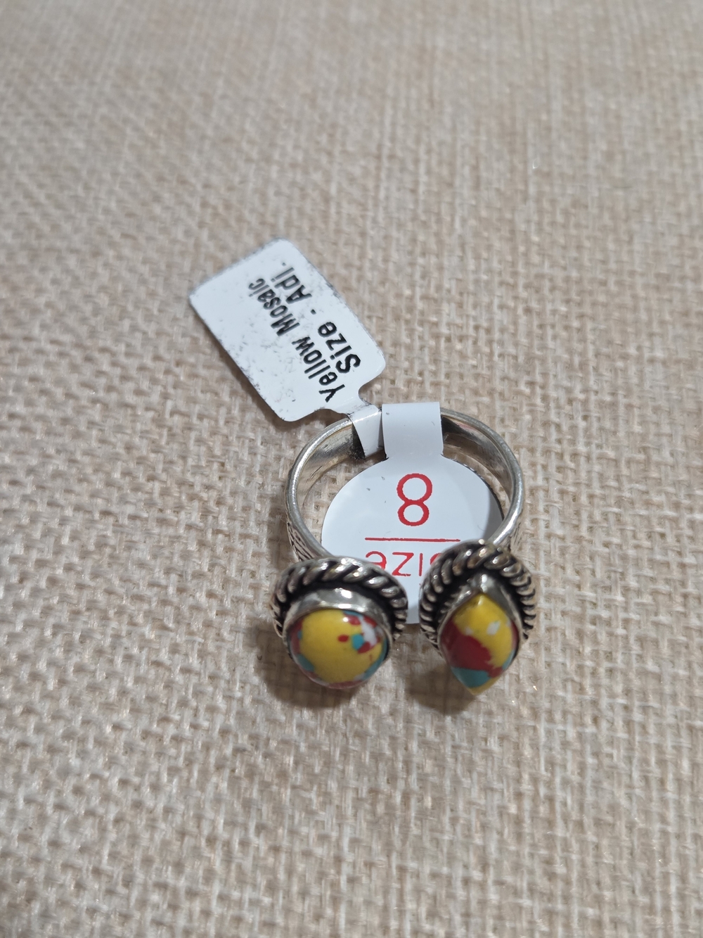 Yellow Mosaic Agate Stone Rope-Frame Women’s Ring Set - Picture 3 of 3